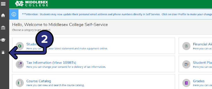 Self Service homepage: “User Options” is fifth option down in the left-hand toolbar.